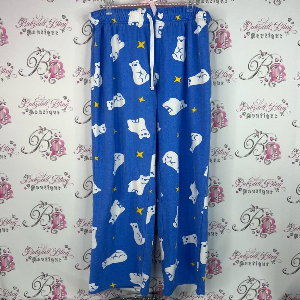 Overwatch pants bears Blue Polar Bear Print Pants yellow blue white cute fleece
